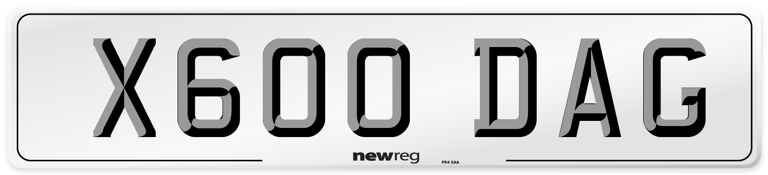 X600 DAG Number Plate from New Reg